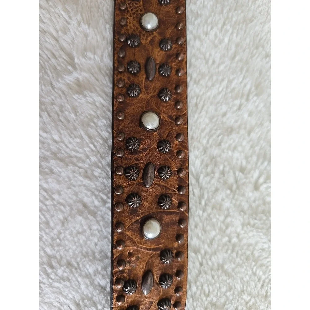 Roper Bling Gems Pearl Studded Brown Western Braided Rose Gold Buckle Belt Rodeo